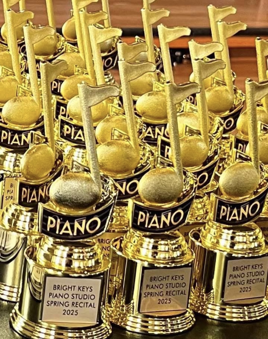 Bright Keys Piano Studio achievement trophies for recital participants